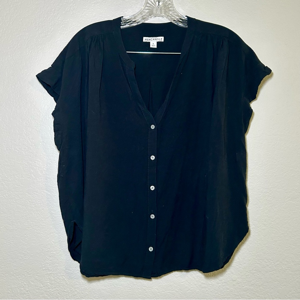 J. Crew Black‎ Button Down Shirt women’s large summer flowy minimal office basic
